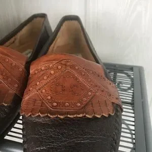 Lorenzo Banfi Italy two tone brown leather slip on loafers LORENZO BANFI Milano Brown Leather Slip On Loafers Dress  main image 3